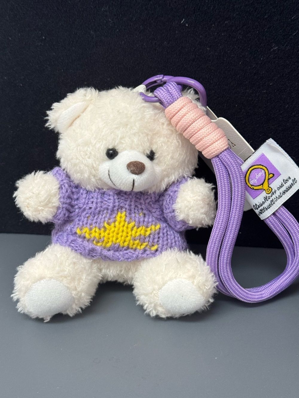 Yolanda White Plush Teddy Bear Bag Charm Keychain NWT